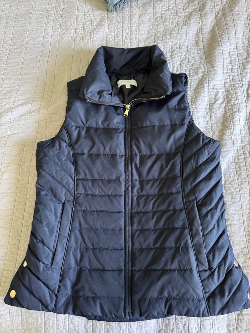 Talbots black Quilted Puffer Vest with Gold-Tone Hardware